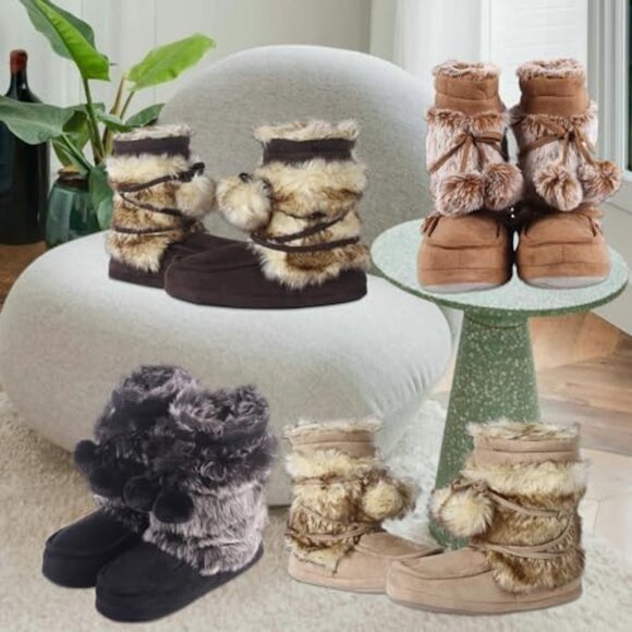 Fluffy Pompom Slipper Boots Women's Non-Slip Indoor House Booties - Picture 7 of 7